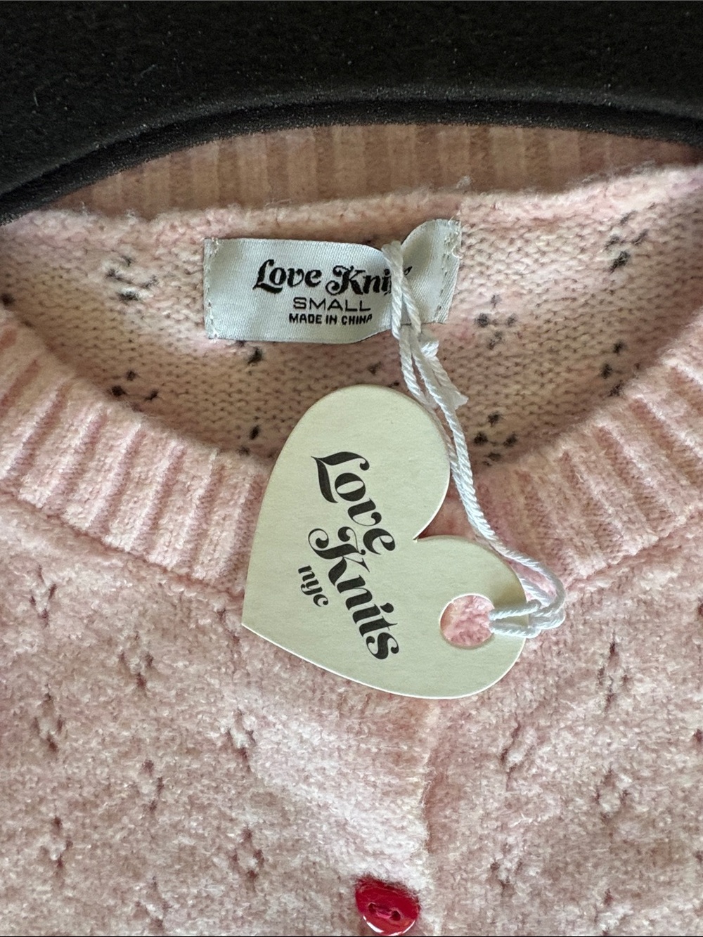Women’s Light Pink Heart Appliqué Knit Cardigan - Romantic, Cute - NWT Sz small - Picture 3 of 5